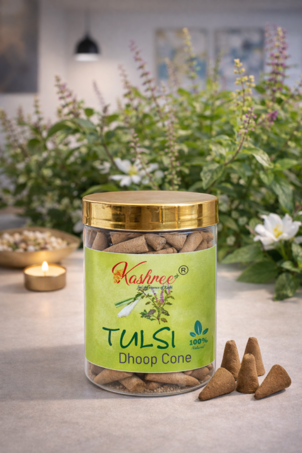 Kashree Divine Tulsi Dhoop Cones – Natural Herbal & Charcoal Free | 200 GM Jar Pack